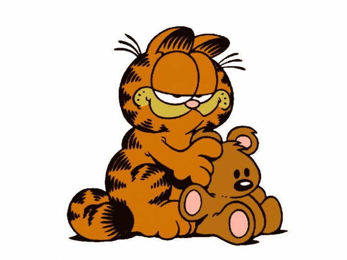 Garfield sitting with a teddy bear