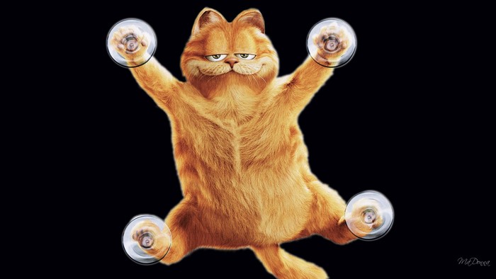 Garfield climbing with suction cups