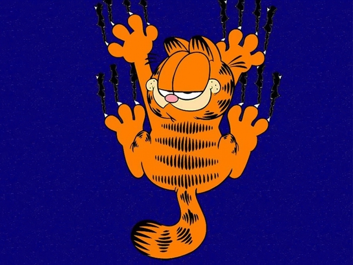 Garfield scratching on a blue background