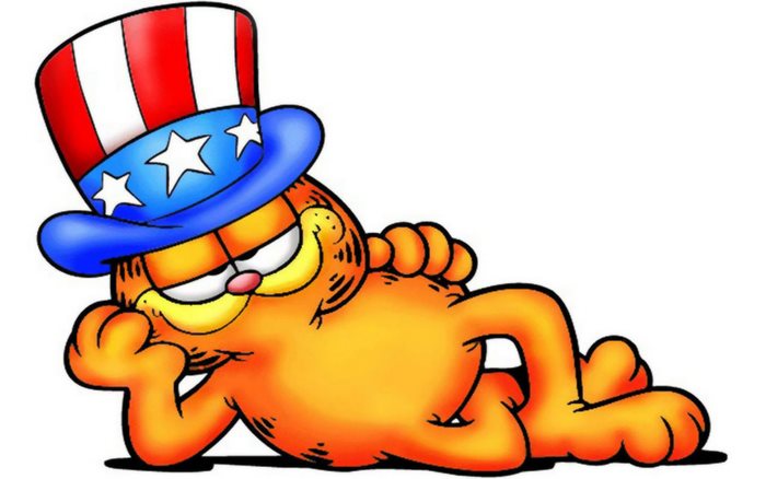 Garfield wearing a patriotic Uncle Sam hat
