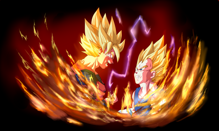 Goku and Vegeta from Dragon Ball in battle