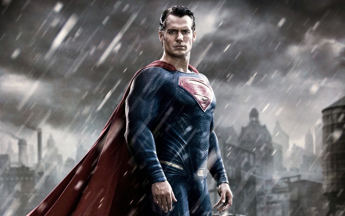 Superman from DC Comics in the rain