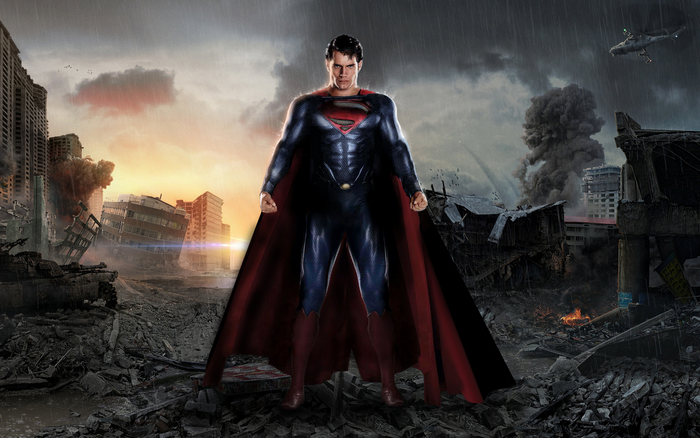 Superman in a destroyed city