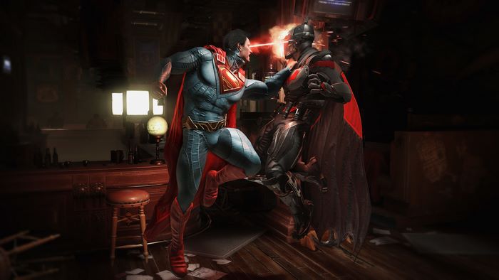 Superman from Injustice 2 fighting Batman
