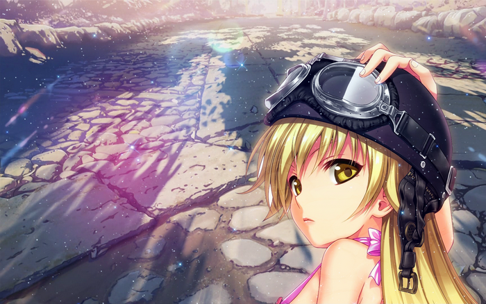 Shinobu Oshino wearing a helmet