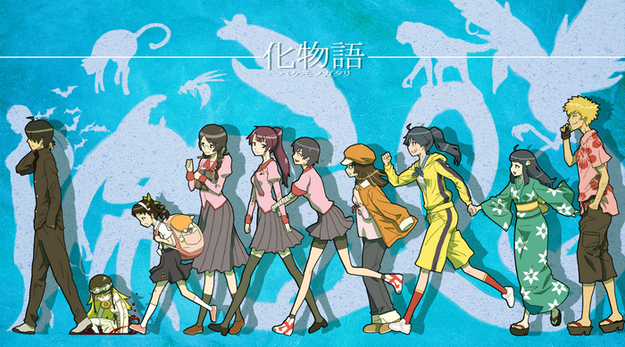 Monogatari Series characters walking