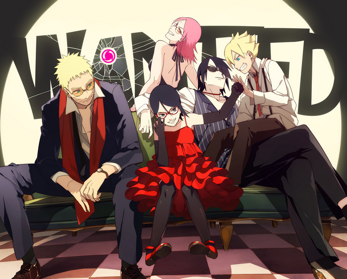 Naruto, Sakura, Sasuke, Sarada, and Boruto from Naruto