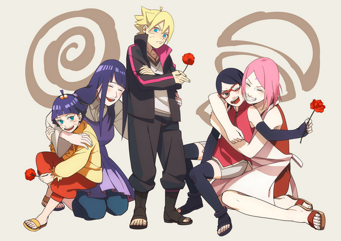 Boruto, Hinata, Himawari, Sarada, and Sakura from Boruto