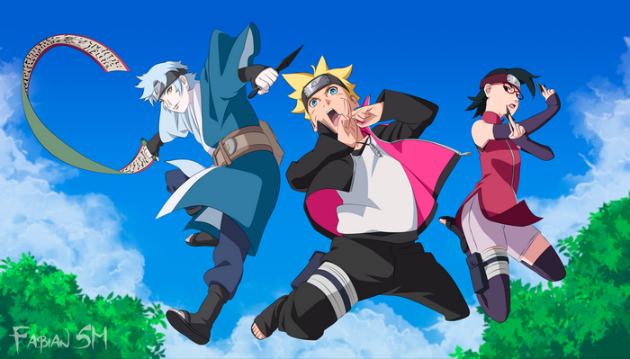 Mitsuki, Boruto, and Sarada from Boruto