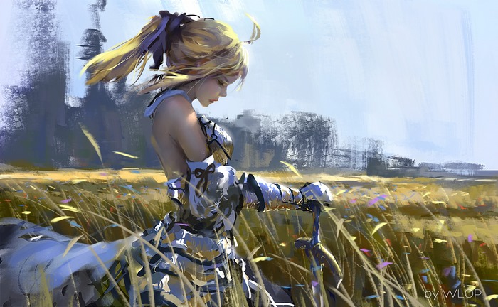 Saber from Fate Series in a field