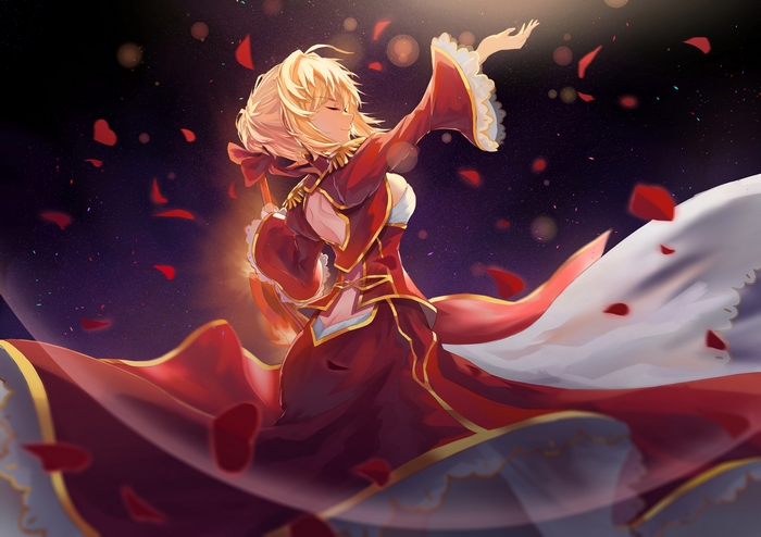 Saber from Fate Series in a red dress