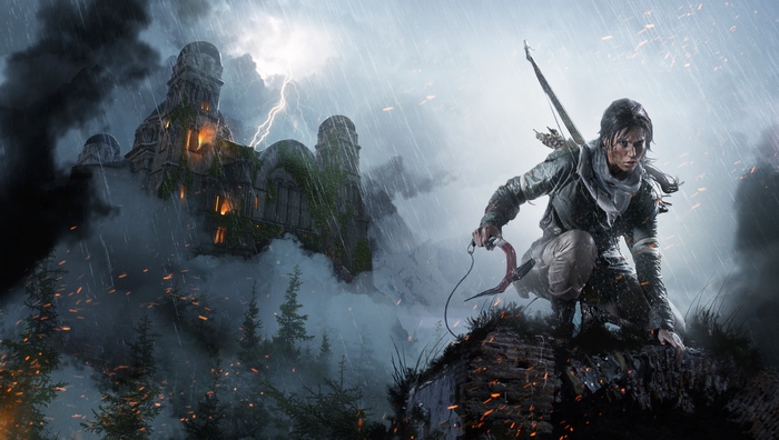 Lara Croft in a stormy environment