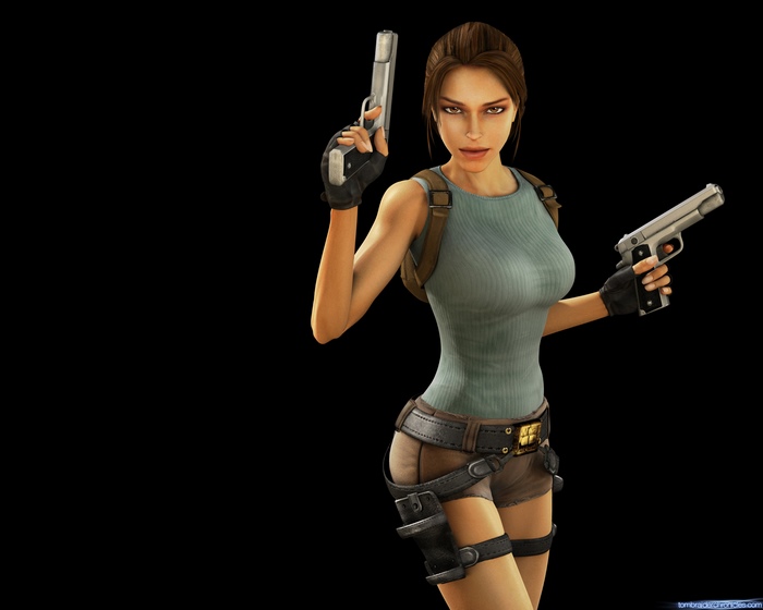 Lara Croft holding two pistols