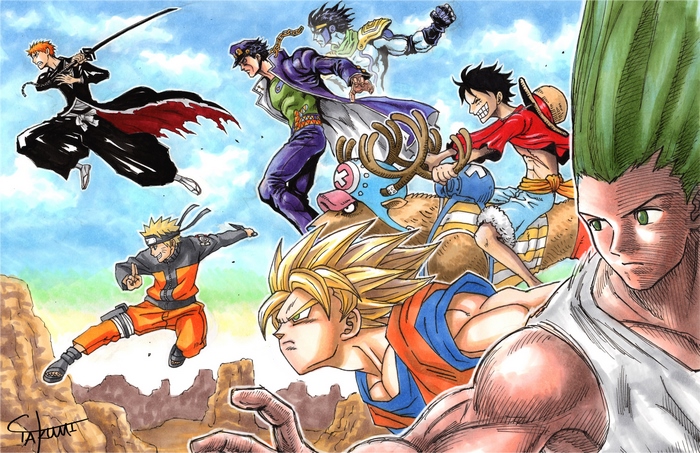 Ichigo, Naruto, Jotaro, Luffy, Goku, and Gon crossover