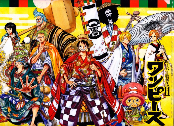 One Piece characters in traditional Japanese attire