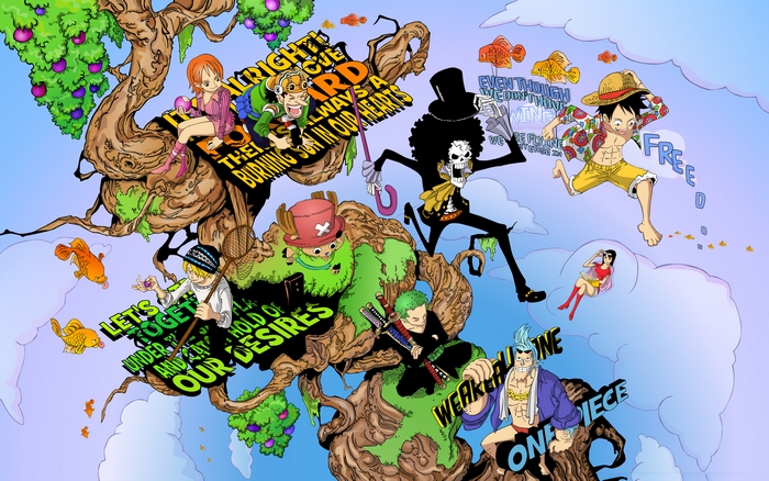 One Piece characters on a tree
