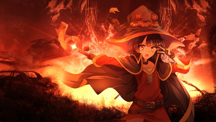Megumin Casting Fire Spell