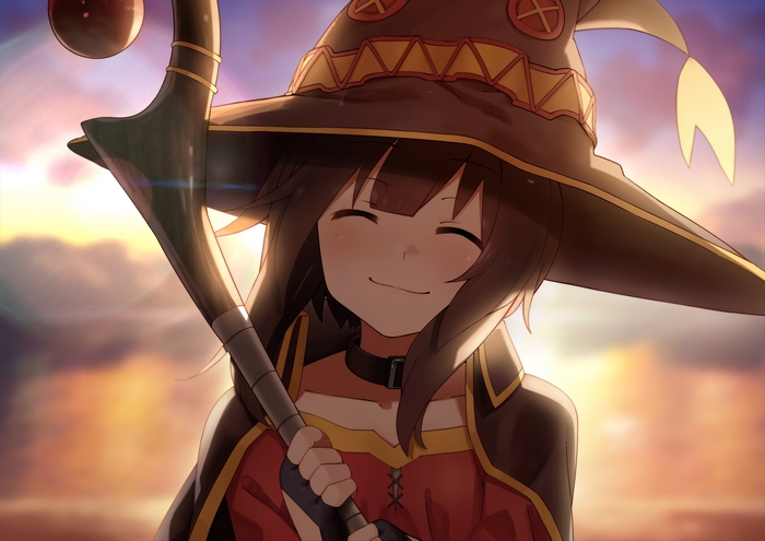 Megumin from KonoSuba holding a staff