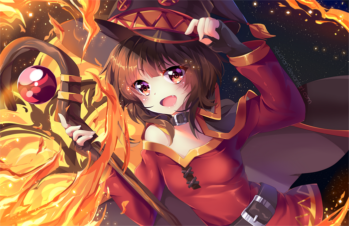 Megumin from KonoSuba casting a spell