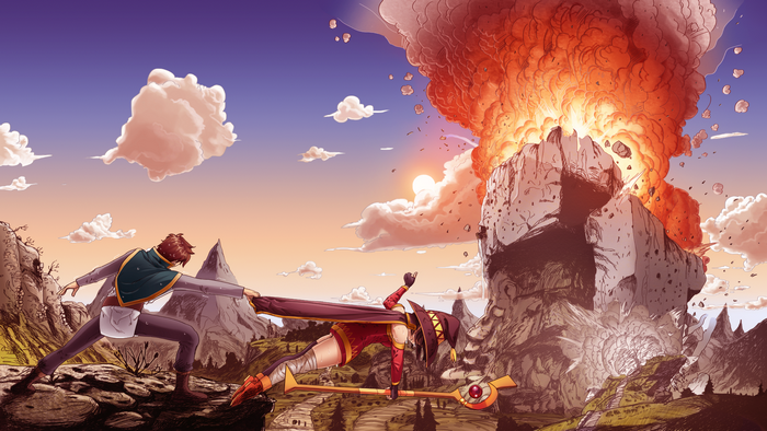 Megumin from KonoSuba causing an explosion