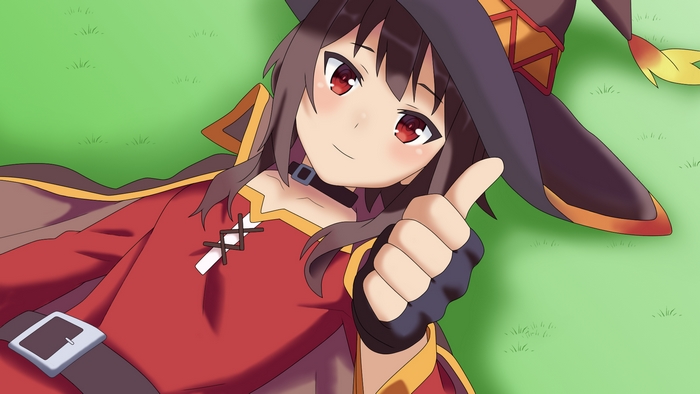Megumin from KonoSuba giving a thumbs up