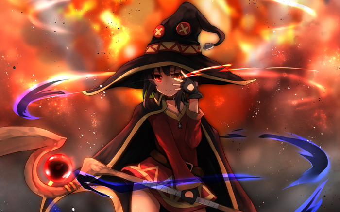 Megumin from KonoSuba casting a spell
