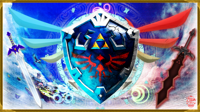 Link's Hylian Shield and Master Sword from The Legend of Zelda