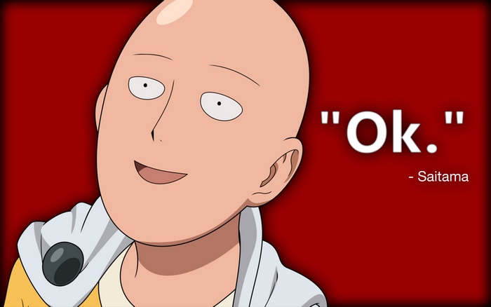 Saitama with Calm Expression and Quote