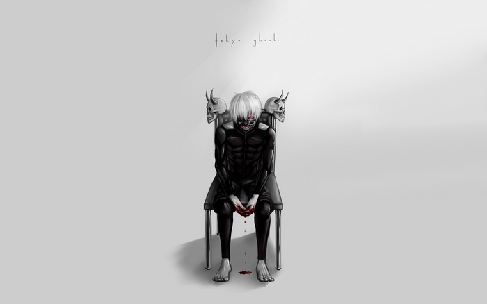 Ken Kaneki from Tokyo Ghoul sitting on a chair