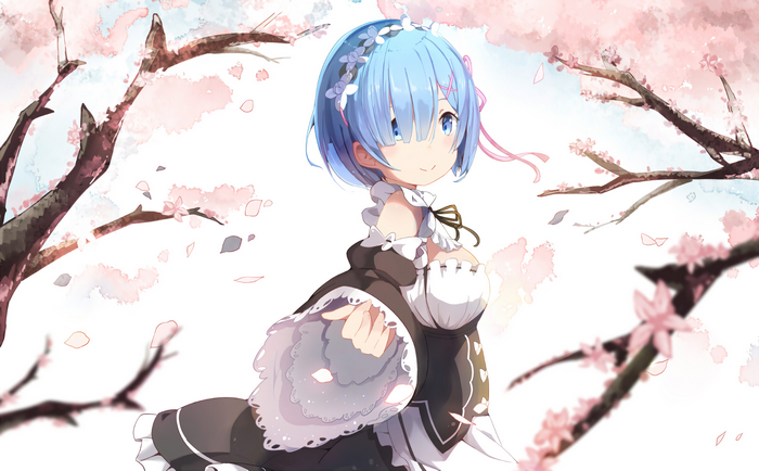 Rem from Re:Zero with Cherry Blossoms