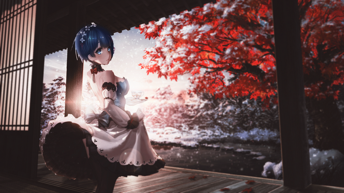 Rem from Re:Zero in a snowy landscape