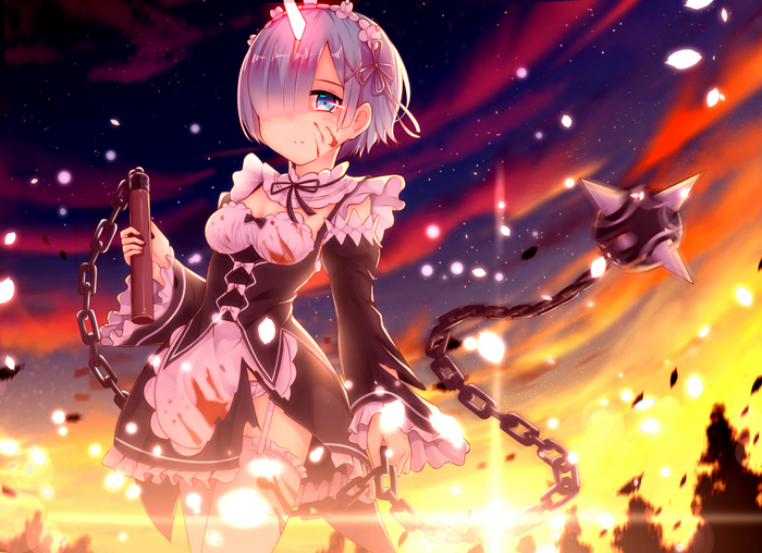 Rem from Re:Zero with a flail