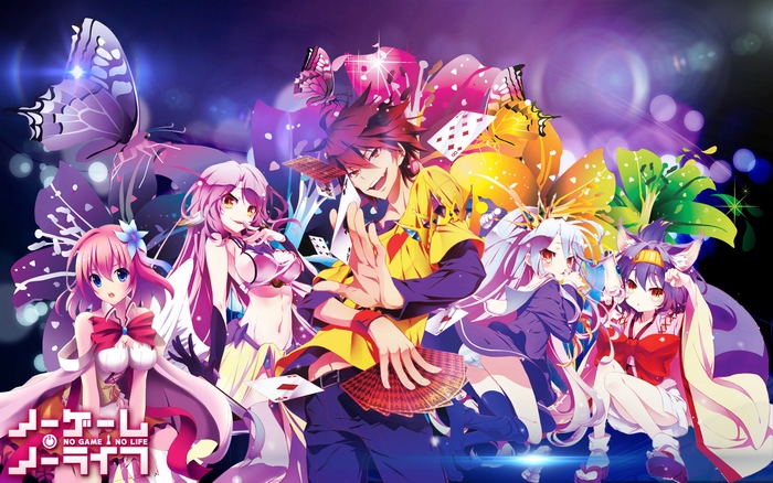 Characters from No Game No Life with butterflies and cards