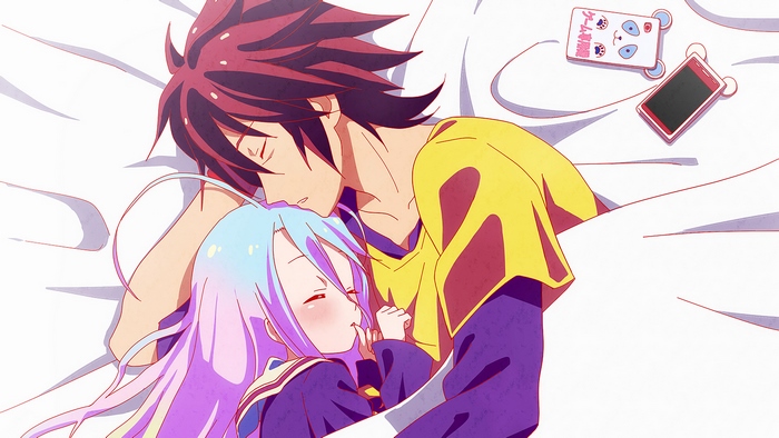 Shiro and Sora from No Game No Life sleeping