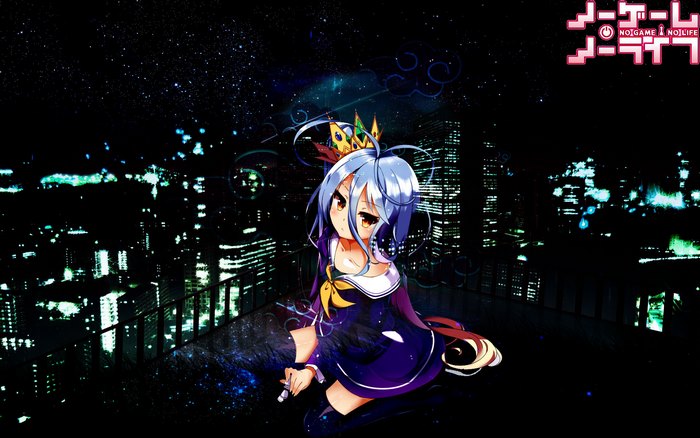 Shiro from No Game No Life sitting on a rooftop