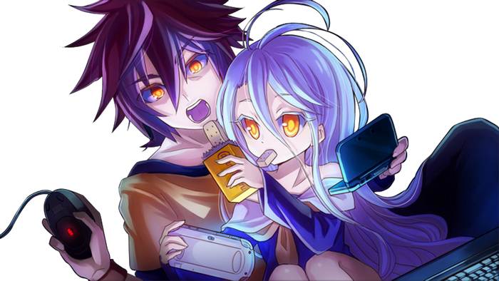 Shiro and Sora from No Game No Life playing video games