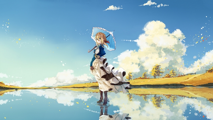 Violet Evergarden with Umbrella by a Lake