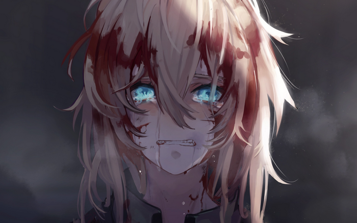 Violet Evergarden Tearful with Bloodstained Face