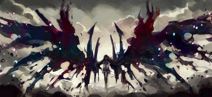 Homura Akemi with large dark wings