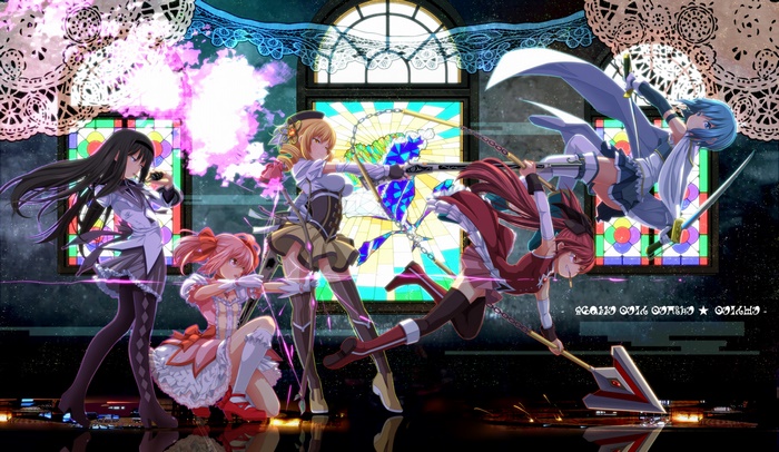 Puella Magi Madoka Magica characters in a church