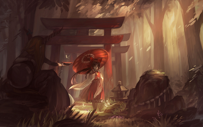 Reimu Hakurei in a Torii Gate Forest