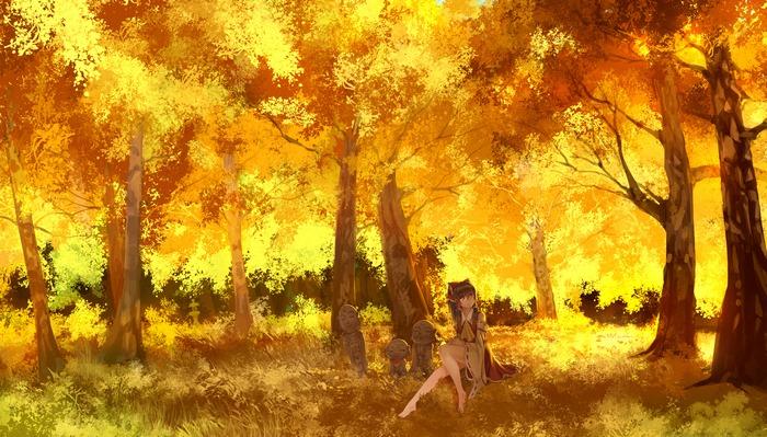 Reimu Hakurei in an autumn forest