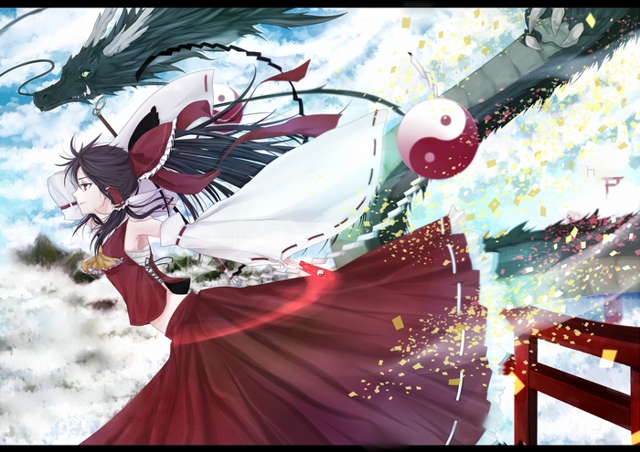 Reimu Hakurei with a Dragon and Yin-Yang Orb