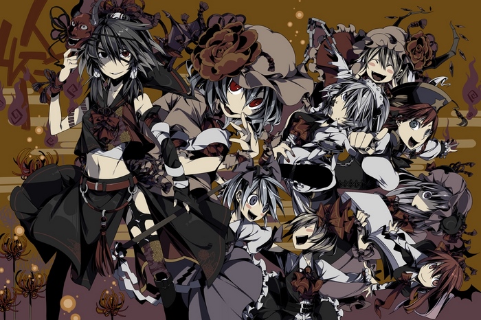 Touhou Project characters in dark fantasy art style