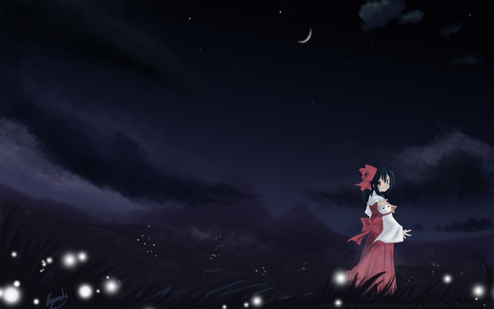 Reimu Hakurei in a moonlit field