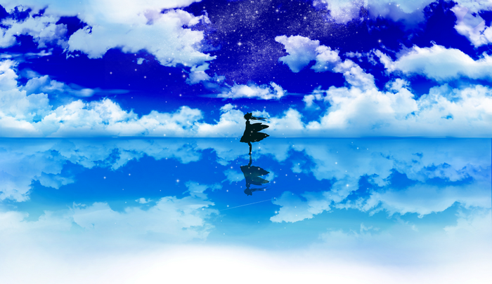 Reimu Hakurei on a reflective surface