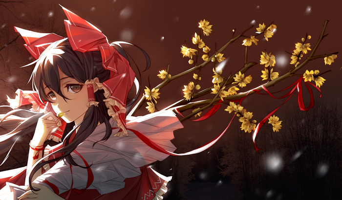 Reimu Hakurei with flowering branches