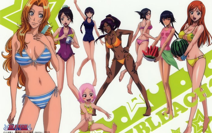 Various female characters from Bleach in swimsuits
