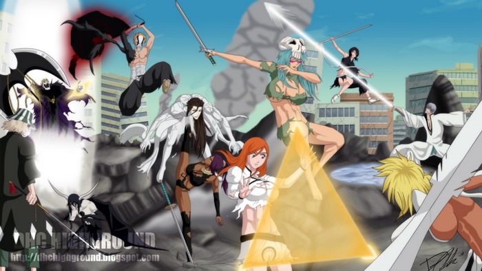 Bleach characters fighting in a city