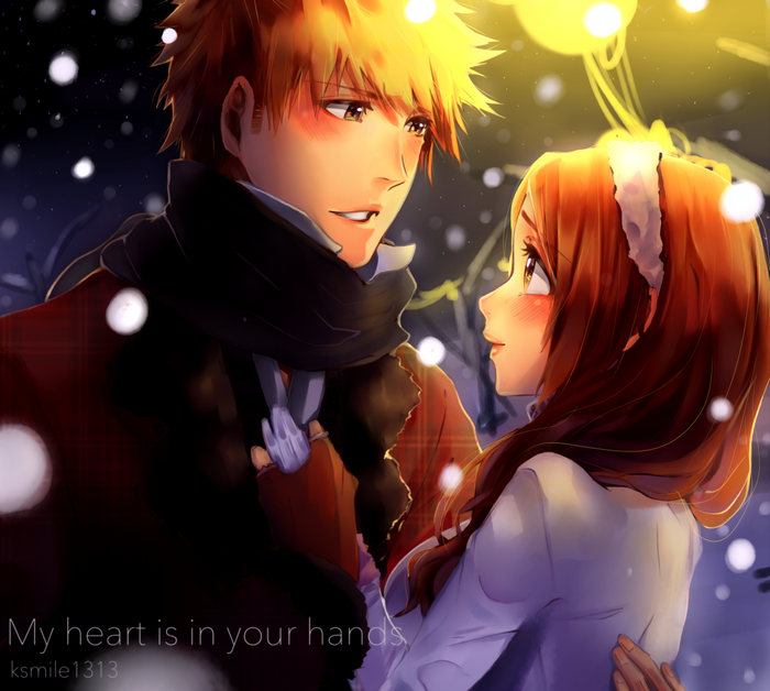 Ichigo and Orihime from Bleach in winter
